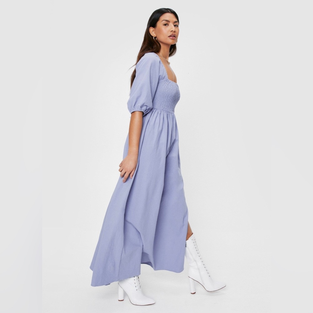Nasty Gal NWT Purple Shirred Bust Puff Sleeve Maxi Dress